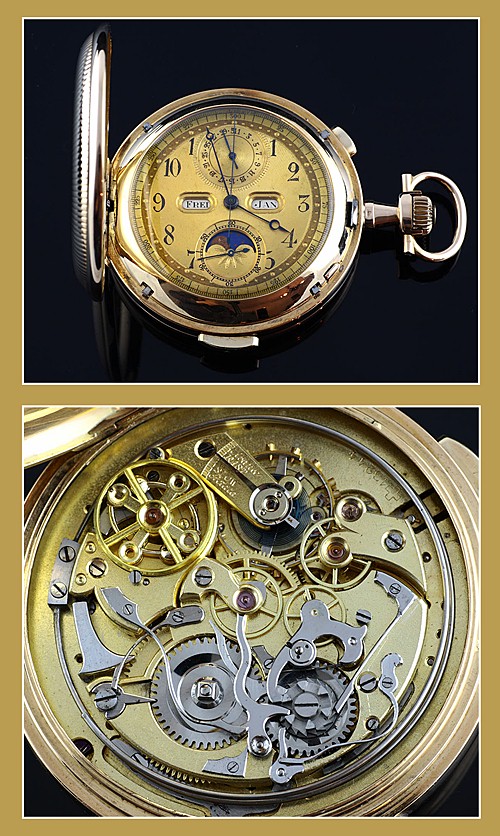 Le Phare Complicated Gold Hunter � Repeater calendar moon phase chronograph 1890