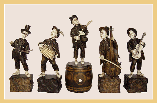 Judaica - Jewish Klezmer Group. Carved Wood and Ivory. c1900.