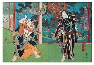 KLEUREN HOUTSNEDE ( DIPTIEK ) KABUKI - YOSHITAKI -
