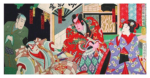 KLEUREN HOUTSNEDE ( TRIPTIEK ) NAKAMURA - KUNISADA III -