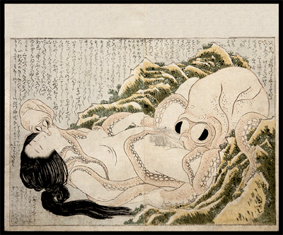 Hokusai - Katsushika c.1814. Famous Shunga Masterpiece. Diving Girl With Octopus.