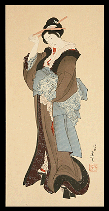 Katsushika Hokusai - Bijin - Beauty - Hairpin.  c.1910.