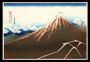 Japanse Kleuren Houtsnede - Hokusai - Berg Fuji - Regenstorm.