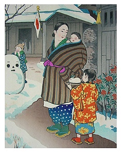 ORIGINELE KLEUREN HOUTSNEDE SNEEUWPOP - HIYOSHI -