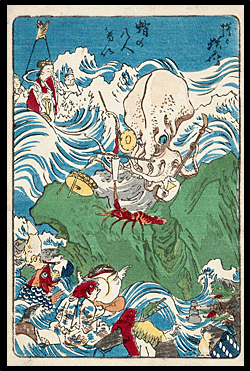 Kawanabe Kyõsai - Giga-e - Comic - Musical Octopus - Meiji Period.