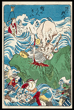 Kawanabe Kysai - Giga-e - Comic - Musical Octopus - Meiji Period.