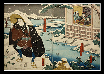 Kunisada - Kabuki-e Diptych - Delicate Snow Scene - c.1850.