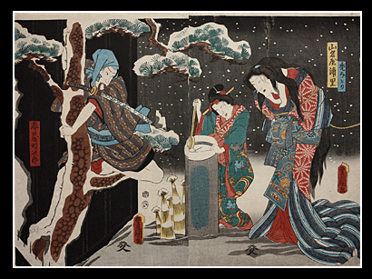 Kunisada Diptych - Tied Woman - Saving A Courtesan - Kabuki-e.