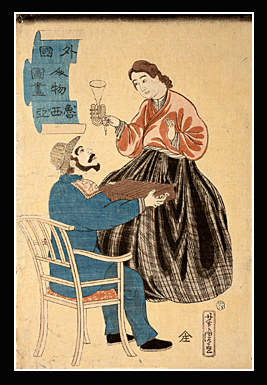 Utagawa Yoshitora - Man And Woman With Musical Instruments - Yokohama-e - c.1861