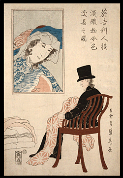 Utagawa Sadahide - English Merchant Sorting Fabric - Yokohama-e - c.1861.