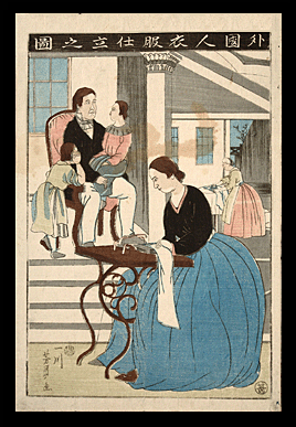 Utagawa Yoshikazu - Western Woman And Sewing Machine - Yokohama-e - c.1860