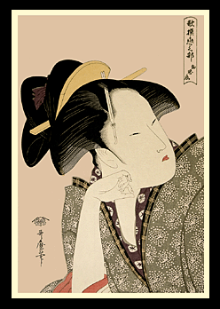 Famous Utamaro - Reflective Love - Anthology Of Poems -Yearning Woman.