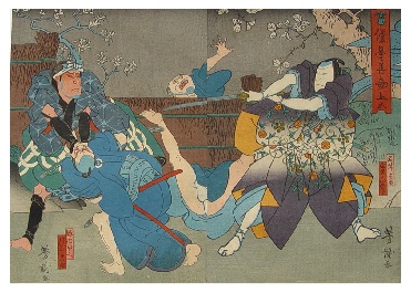 ORIGINELE HOUTSNEDE (DIPTIEK) SAMURAI'S.