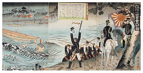 ORIGINELE !! HOUTSNEDE (TRIPTIEK) OORLOG.MEIJI.