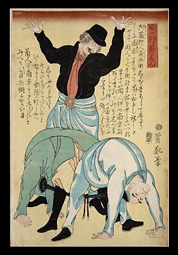 Rare Humorous Yokohama-e – Utagawa Yoshikata – Two Chinese Men With Dutchman - c.1860.