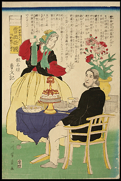 Yokohama-e – Russians At The Dinner Table – Yoshikazu – c.1861.