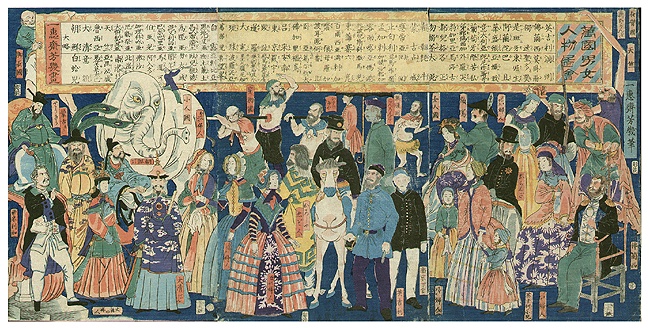 Original Rare Yokohama-e Triptych Westerners.Yoshiiku 1861.