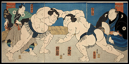 Triptych – Toyokuni III – Sumo Wrestling Match – c.1830.