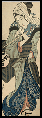 Rare Kakemono-e – Kikugawa Eizan – Geisha With Lantern – c.1830.