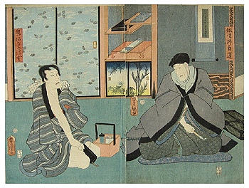 Woodblock Diptych Kunisada 1859 Smoking Opium.