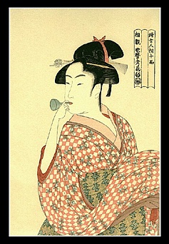 Kleuren Houtsnede "Glazen Fluit" Utamaro.