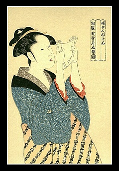 Kleuren Houtsnede "Brief Lezende Vrouw" Utamaro.