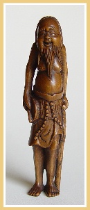 PALMHOUTEN NETSUKE OUDE MAN MET STOK. JAPAN.