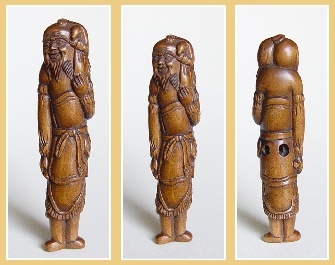 PALMHOUTEN NETSUKE MYTHISCHE MAN MET RAT. JAPAN.