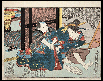 Kuniyoshi - Shunga - Foo Dog - Impatient Man - c.1840.