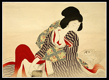 Excellent Meiji Shunga Oban Ikeda Terukata - Masturbating Woman.