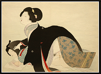 Excellent Meiji Shunga Oban Ikeda Terukata - Black Kimono.