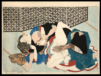 Kunisada - Shunga - Azuma Genji - c.1837 - Bold Headed Man.
