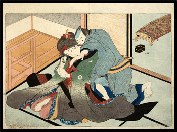 Kunisada - Shunga - Azuma Genji - c.1837 - Impatient Man.