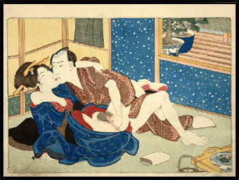 Kunisada - Shunga - Azuma Genji - c.1837 - Kissing.