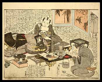 Toyokuni I - Shunga - Emberassed Tattooed Man.