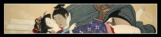 Excellent Shunga Painting - Calligraphy Lesson - Meiji.