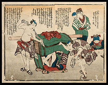 Utagawa School - Shunga - Aroused Travelling Party - c.1840.