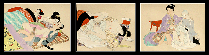 Wonderful Japanese Erotic Scroll - Early 20th C. - 12 Painted Scenes - Anonymous.