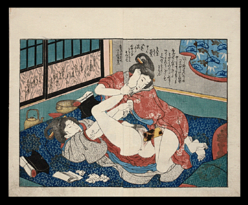 Shunga - Kunisada - Lesbian Encounter - Tortoise Shell Dildo - c.1842.