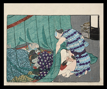 Shunga - Kunisada - Mosquito Net - Sleeping Husband - c.1842.