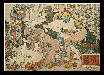 Shunga - Utagawa Kuniyoshi - Two Deformed Rapists - Tied Woman - c.1832.