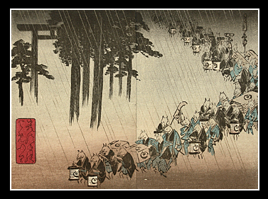 Kunisada - Shunga - Fox Procession - Parodying Famous Foxfire Legend - c.1850.