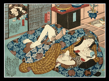 Kunisada - Shunga - Nipple Sucking - Fatigued Man - c.1850.