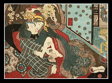 Kunisada - Shunga - Rooster - c.1850.