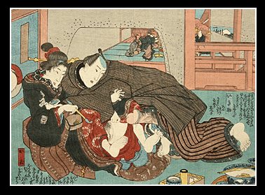 Kunisada - Shunga - Smoking A Pipe - c.1850.