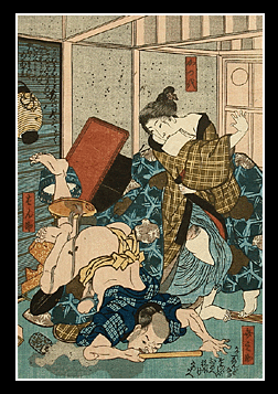 Kunisada - Comic Shunga - Stumbling Man - c.1850.