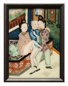 Very Rare Antique Chinese Erotic Reverse Glass Painting – c.1850.