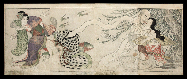 Classic Shunga Design - Attrib. to Hokusai - Fantastic Supernatural Erotic Scene - c.1822.