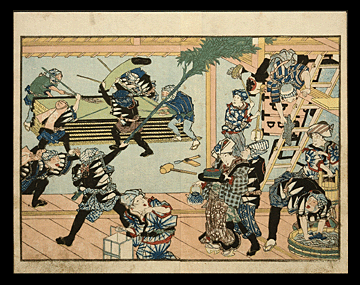 Shunga - Kuniyoshi - Ronins Helping Cleaning Ladies - c.1830.