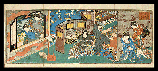 Shunga – Young Aristocratic Couple – Voyeurs – Utagawa School - c.1850.